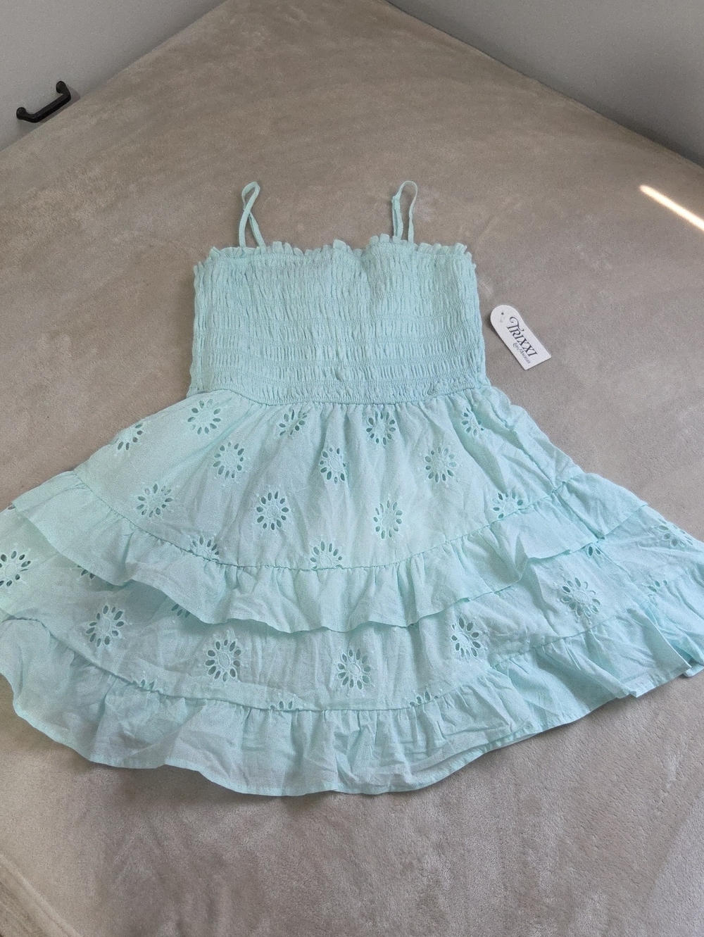 Mint Eyelet Tiered Sundress for Girls - Smocked Bodice